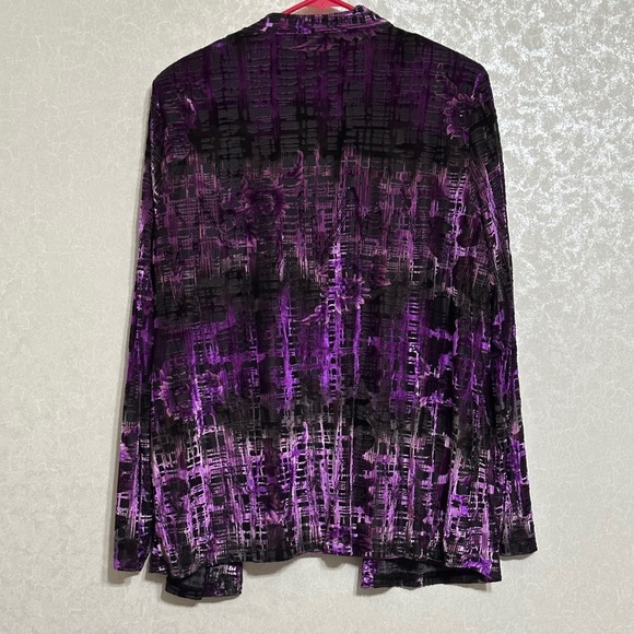 TanJay Purple Black Burnout Velvet Open Front Cardigan & Studded Tank Top Sz L - Picture 3 of 10